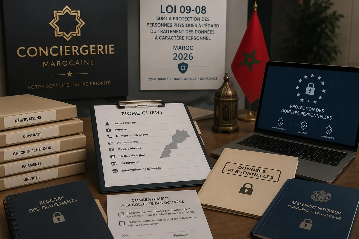 Fiche client, registre des traitements et formulaire de consentement d'une conciergerie marocaine conforme à la loi 09-08